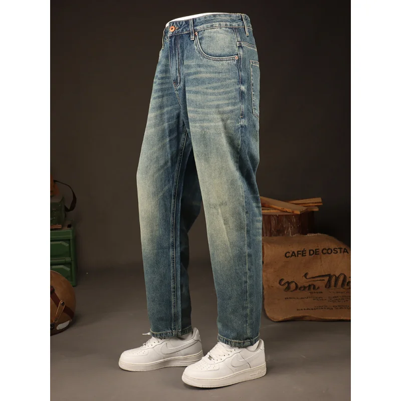 Jeans Retro Amerika Merek Trendi Musim Semi 2025 untuk Pria, Nostalgia Modis, Celana Kasual Jalanan Lurus Longgar