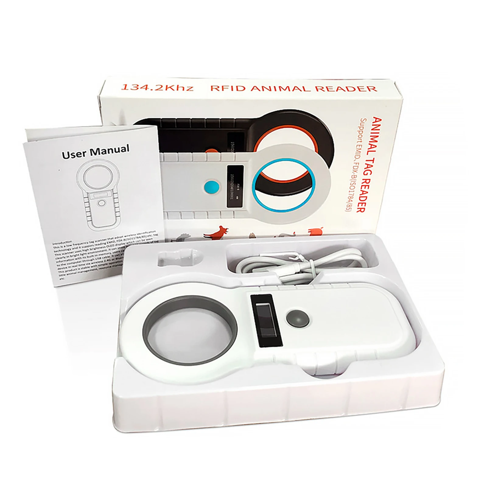 USB Rechargeable Animal Microchip Reader 134.2KHz/125KHz, OLED Pet Chip Scanner with Data Storage for Dog Cat Livestock ID