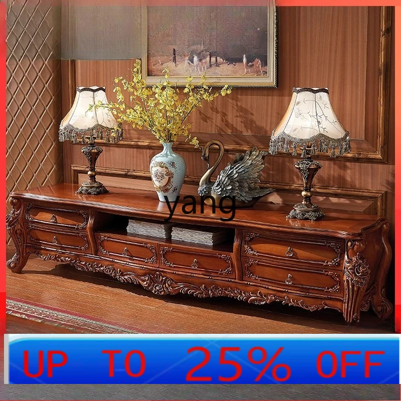 

LH solid wood TV cabinet, living room oak carved villa luxury floor cabinet luxury