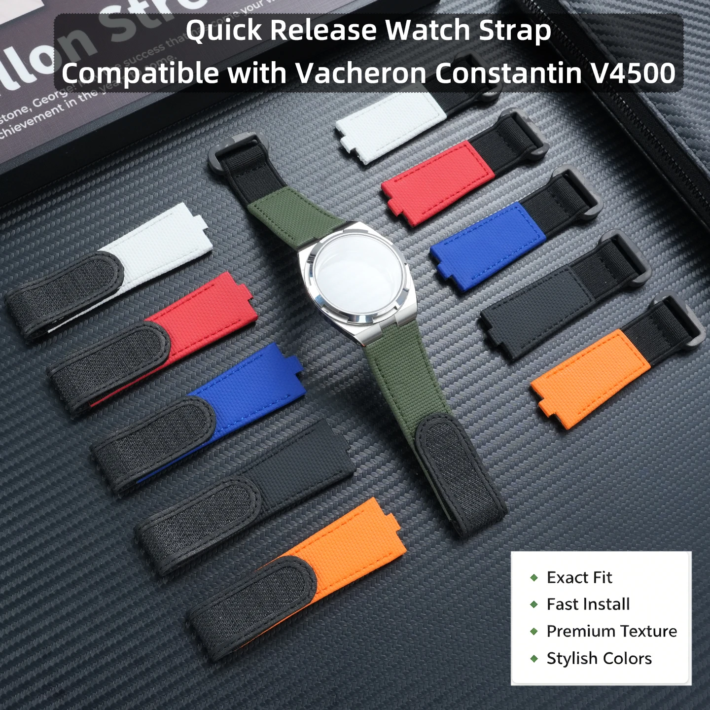 Custom 24 Colors Hook & Loop Quick Release FKM Rubber Watch Band  For VC Overseas 4500V 5500V 7900V Replacement strap