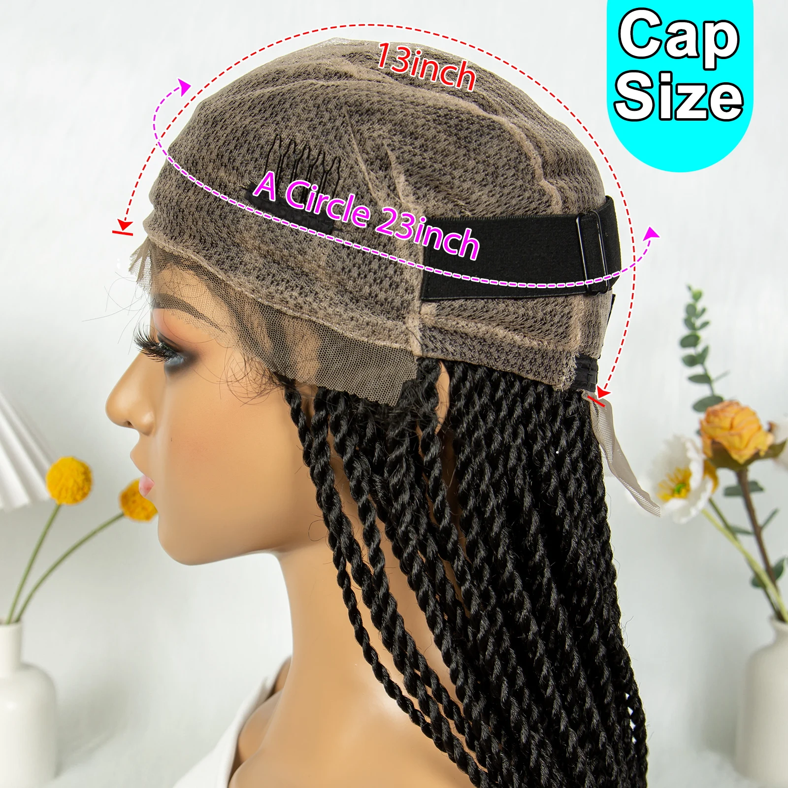 KIMA-Perucas sintéticas trançadas de renda completa para mulheres negras, tranças torcidas, frente de renda, cabelo do bebê, locs, peruca