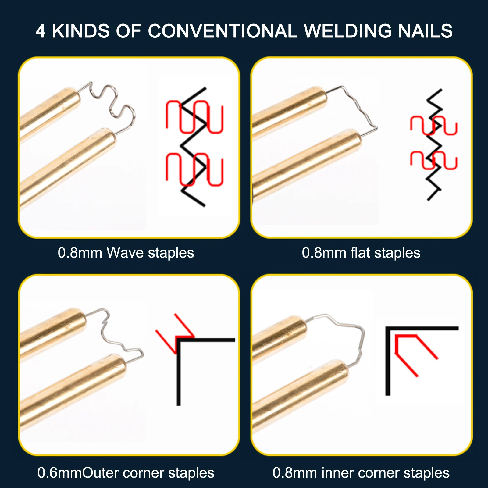 70W Hot Stapler, Plastic Welding Machine Car Bumper Repair Kit, 4 types Flat/Outside Corner/Inside Corner/Wave Staples