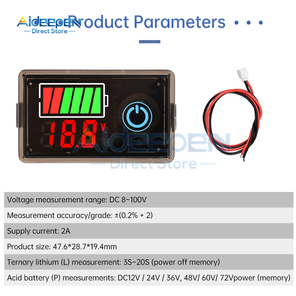 12V 24V 36V 48V 60V wskaźnik poziomu ładowania akumulatora samochodowego miernik pojemności baterii litowej Tester wyświetlacza Tester LED woltomierz