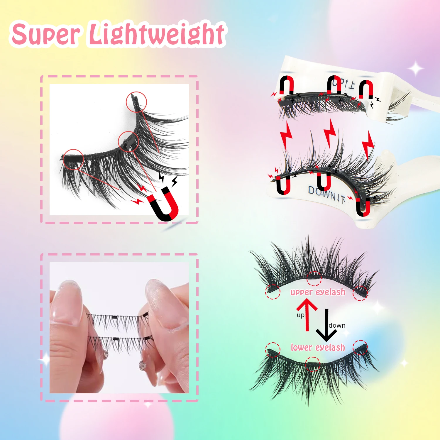 رموش مغناطيسية مع أداة توزيع رموش مغناطيسية سميكة ونحيلة لا حاجة إلى غراء رموش قابلة لإعادة الاستخدام ناعمة وسهلة الارتداء