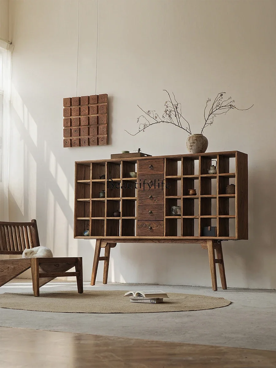 

ls 04Wabi Sabi Tea Cup Rack Solid Wood Dining Side Cabinet Homestay Tea Room Storage Rack