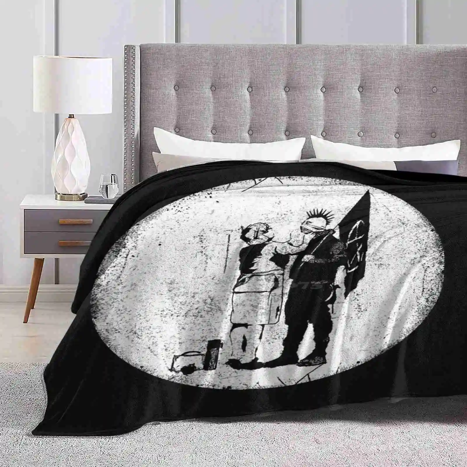 Banksy Anarchist And Mother Trend Style Funny Fashion Soft Throw Blanket Street Art Graffiti Banksy Funny Cool Graphic