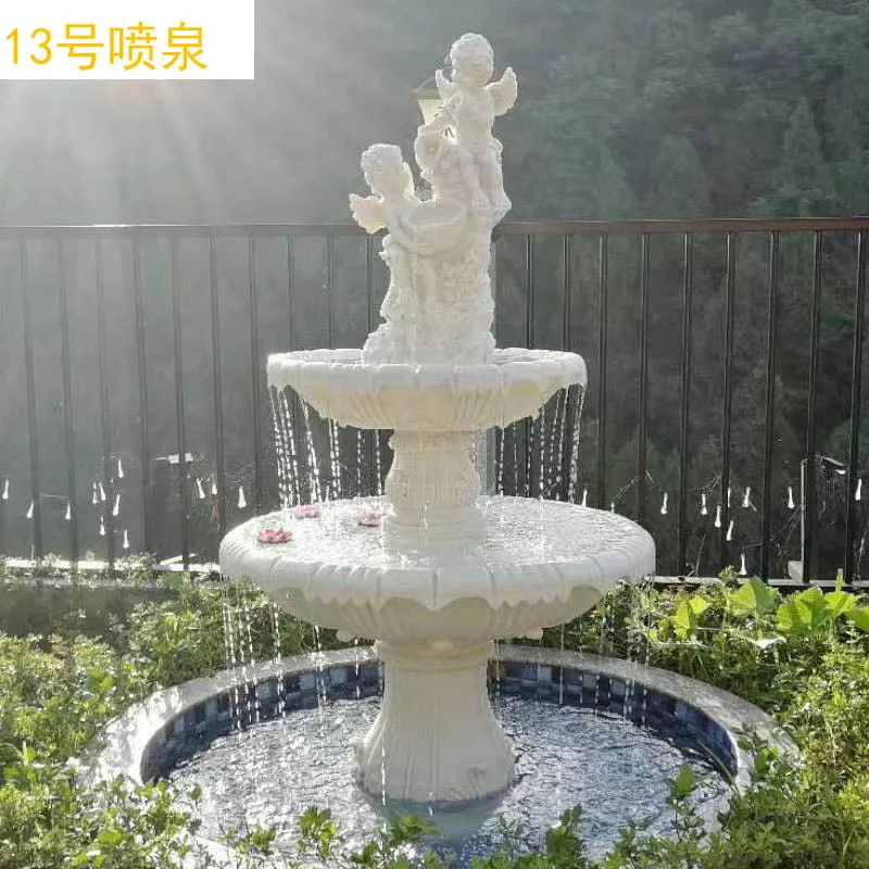 courtyard decoration, flowing water fountain, wedding, wishing pool, villa, living room, balcony, fish pond, outd