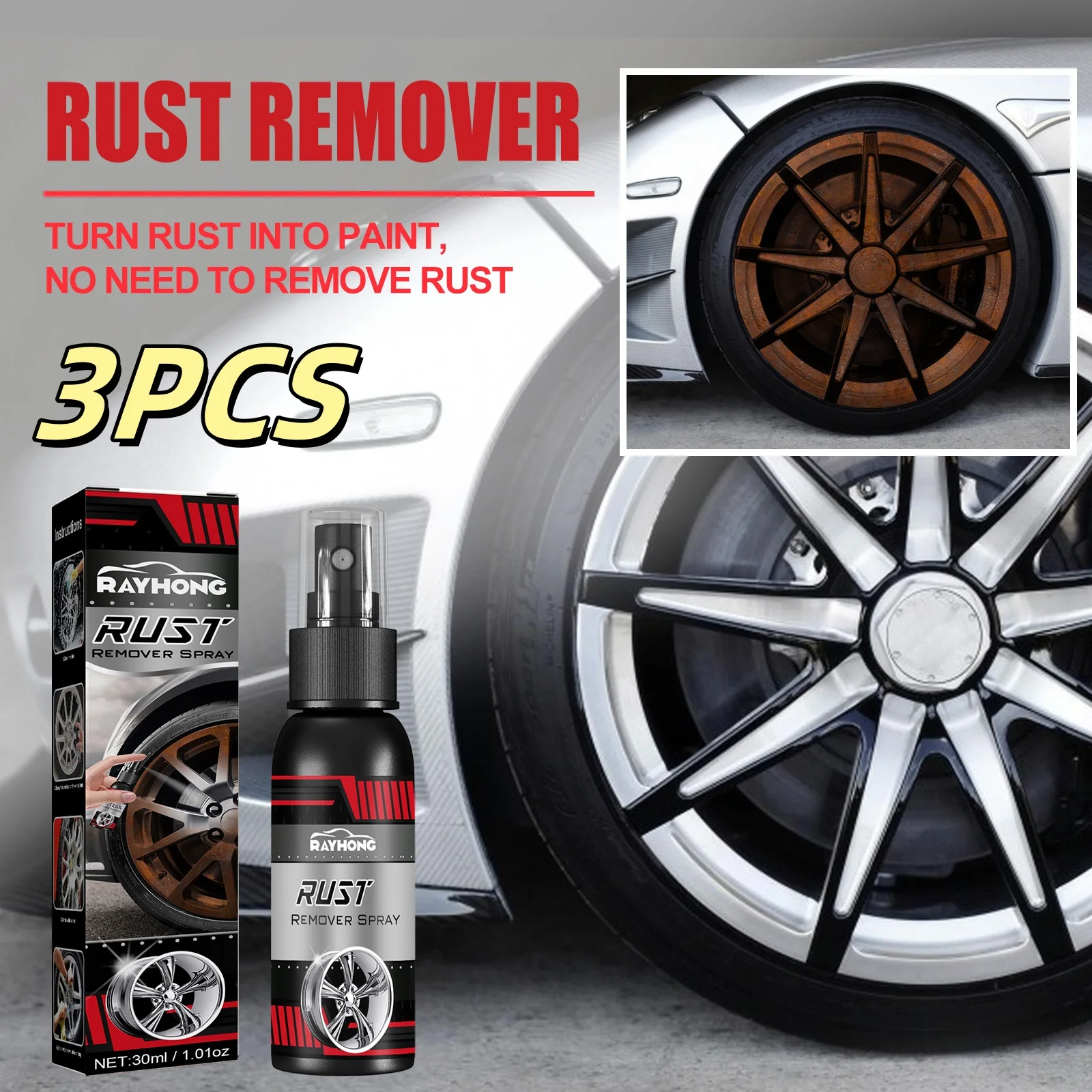 

2PCS Metal Chrome Paint Clean Super Rust Remover Cleaner Derusting Spray 30ml Car Rust Removal Spray for Car Maintenance