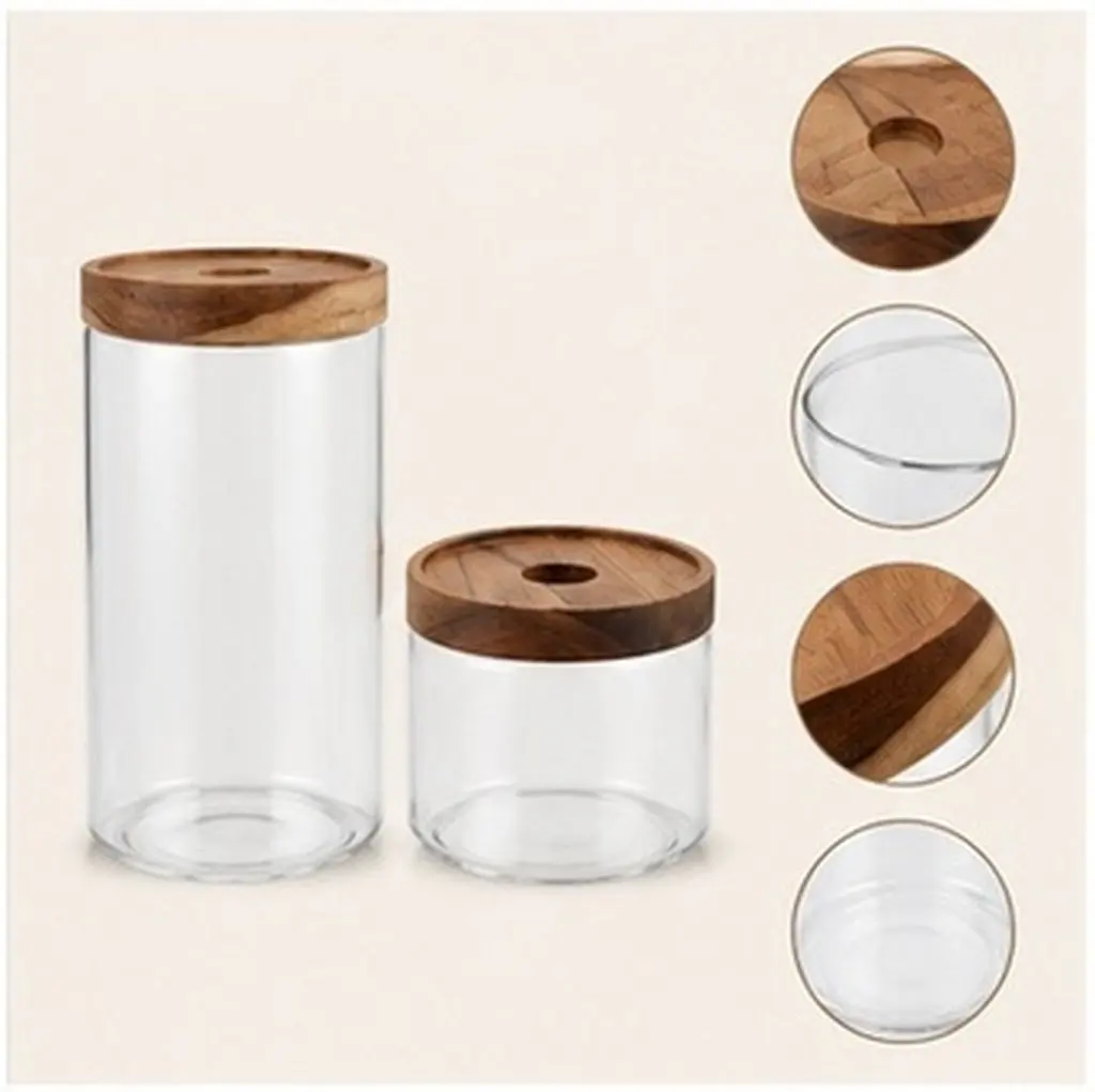 2Pcs Glass Storage Jar Sealed Canister for Coffee Beans Snacks Tea Grain Candy Kitchen Food Container Transparent Household view 6
