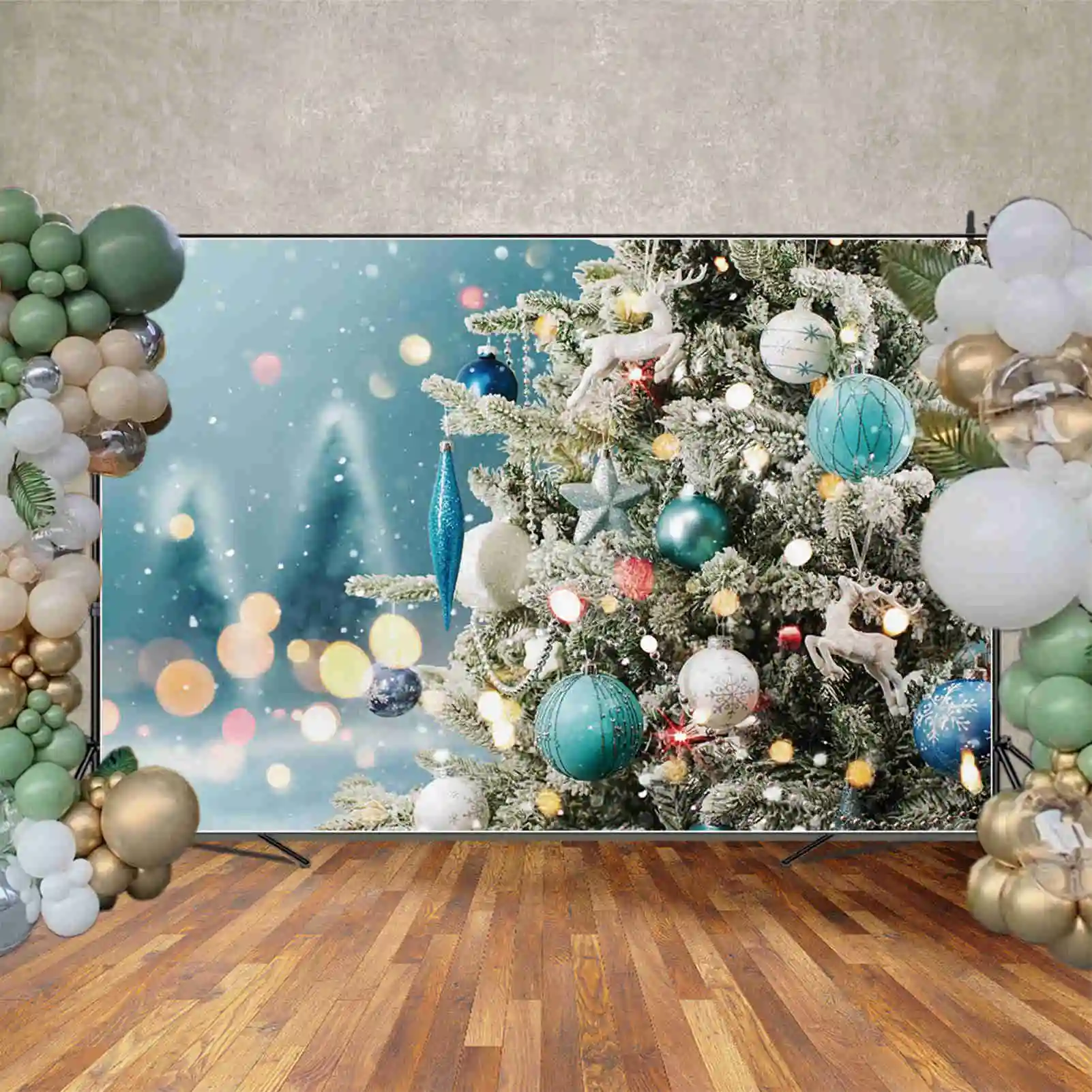 MOON.QG 크리스마스 사진 배경 하우스 선물, 소나무 숲 포토콜 배경, 어린이 스튜디오 포토부스 액세서리
