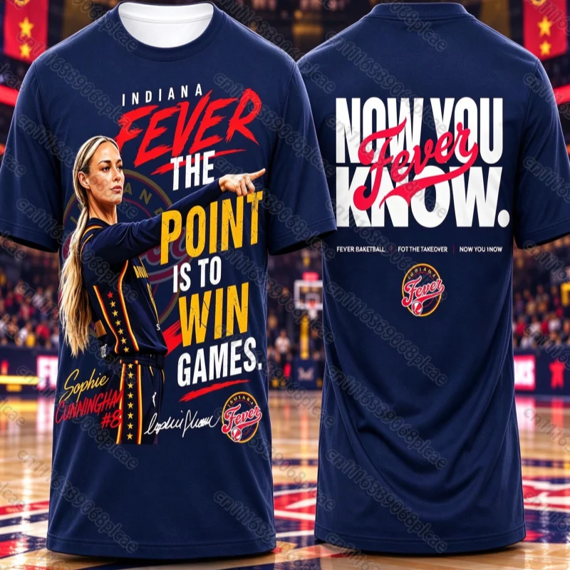 2026-2027 Unisex Indiana Fever Sophie Cunningham Size 8 Printed T-shirt Family Basketball Fan Short Sleeve Casual Sports Top