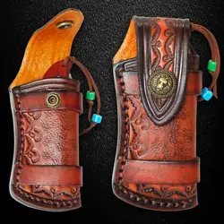 Brown Knife Sheath Leather With Waist Belt Buckle Pocket Knife Protective Cover Leather Sheath Belt Multi-function Outdoor Tool