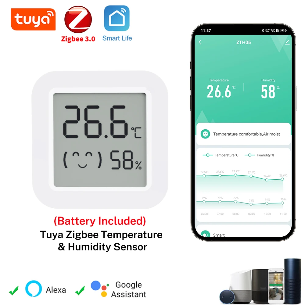Mini Thermometer Hygrometer Zigbee Temperature Humidity Sensor Require Zigbee Hub Work with Tuya Alexa Yandex Zigbee2MQTT ZHA