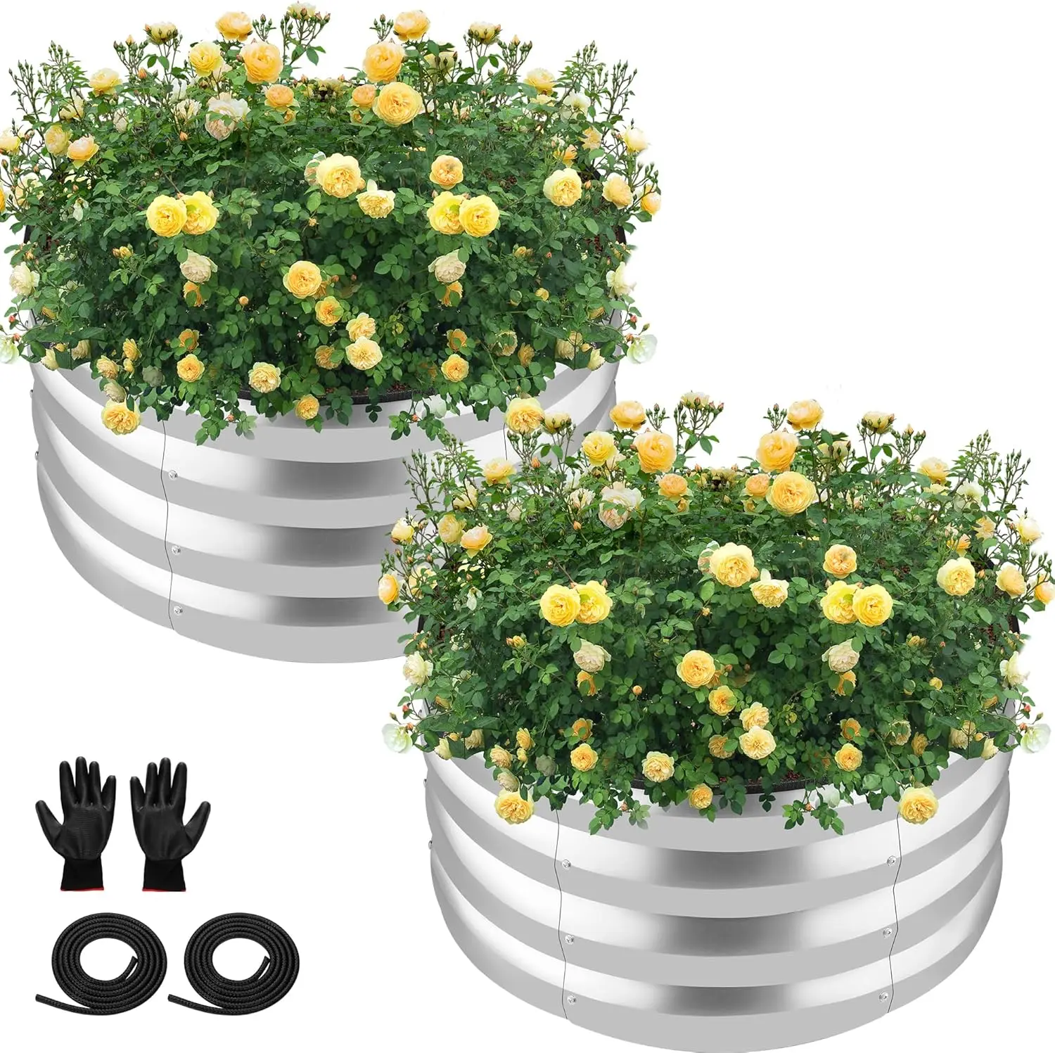 

Round Galvanized Raised Garden Bed kit,Silver Outdoor Garden Raised Planter Box, Round Large Metal Raised Garden Beds for Vegeta