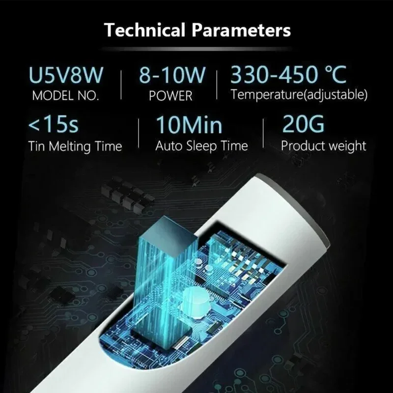 Akku-Lötkolben-Werkzeugstift, tragbar, USB, 5 V, 8 W, elektrisch betrieben, 3 Spitzen-Set, wiederaufladbar und Temperatureinstellung