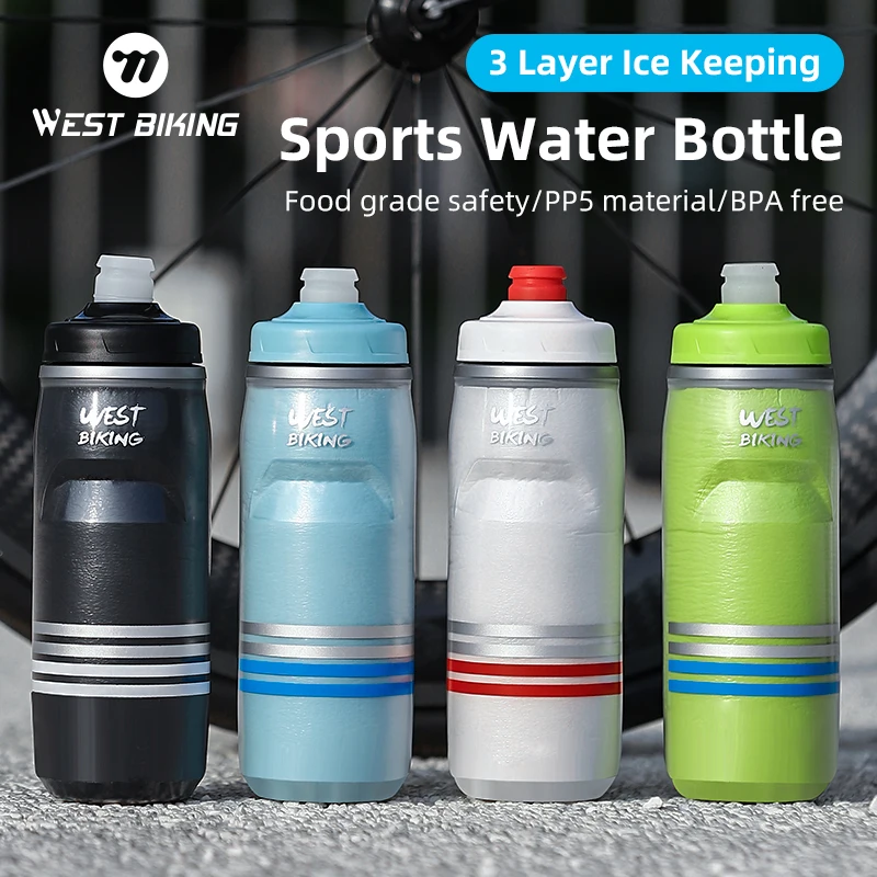 WEST BIKING Insulated Bike Water Bottle 620ML Heat/Cold Preservation Cycling Water Cup PP5 Bicycle Running Fitness Sports Kettle