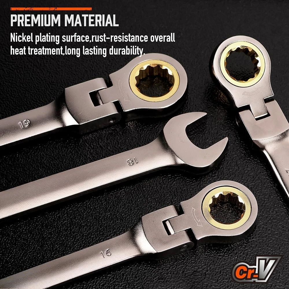 12-Piece Metric Flex-Head Ratcheting Wrench Set with Organizer | 8-19 mm Ratchet Combination Wrenches Set | 72-Teeth |Hot Sale image 4