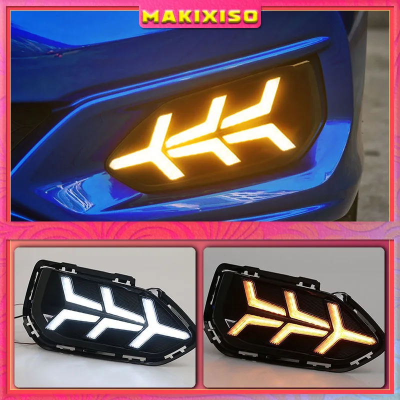 

2pcs For Honda Jazz fit 2018 2019 LED Daytime Running Lights DRL Fog lamp cover with Yellow turning signal lights