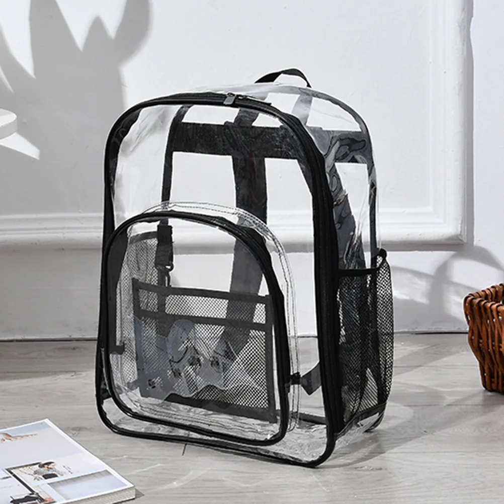 

Clear Jelly Backpack Lightweight Large Capacity PVC School Bag Black Mesh Pockets Adjustable Straps Jelly Backpack