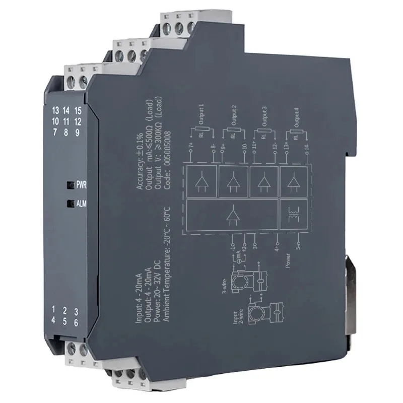 Ultra-thin Signal Isolator 4-20mA One-in-two-out Current Distribution Temperature Transmitter Conversion 0-5V0-10V