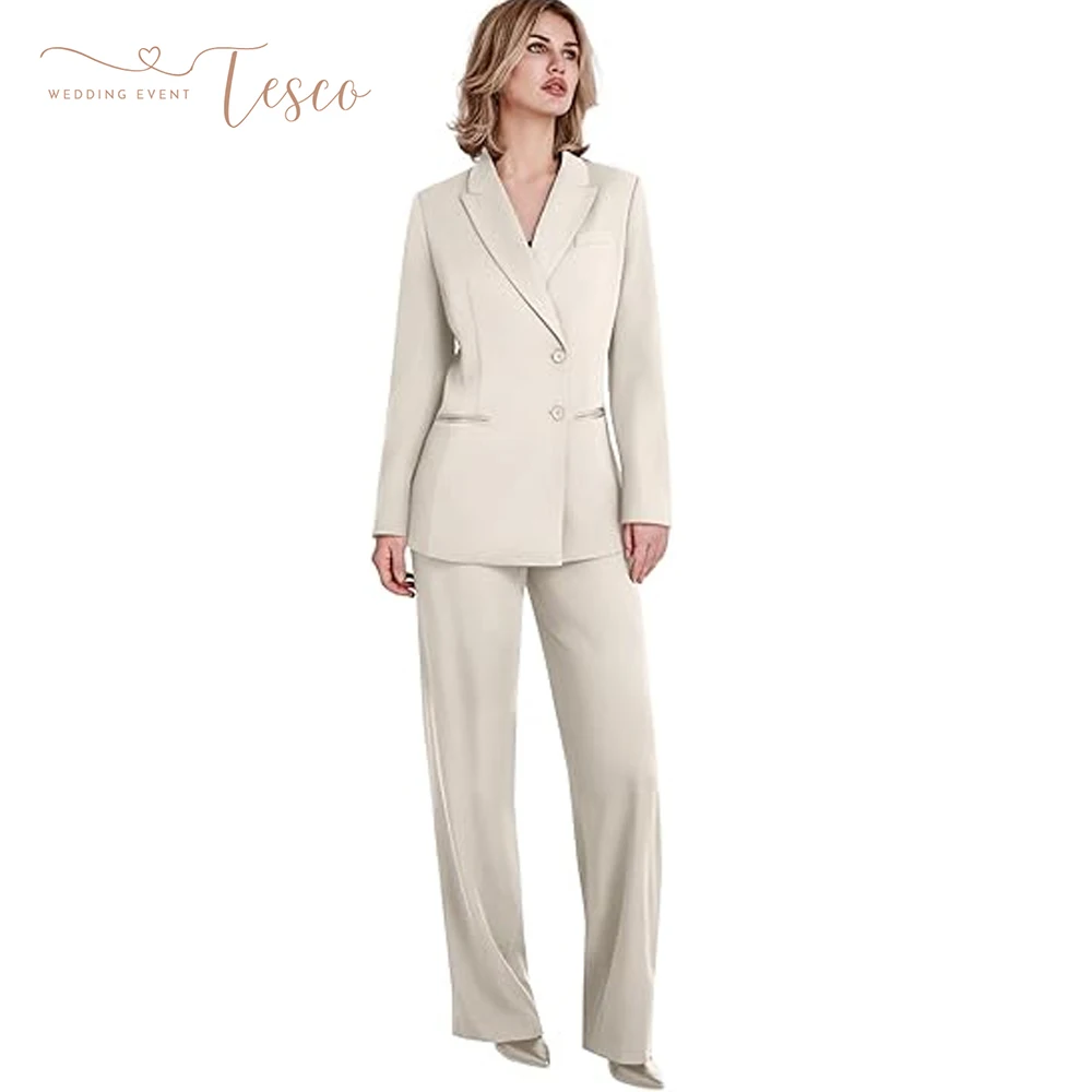 Customized Women's 2 Piece Suit Two Button Business Casual Office Work Outfits Dressy Blazer Wide Leg Pants Set