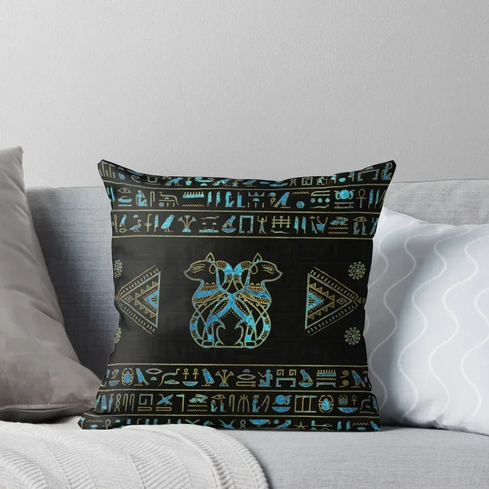 Egyptian Cats Gold and blue stained glass Throw Pillow Cushions Cover ornamental pillows Cushion Cover For Sofa pillow