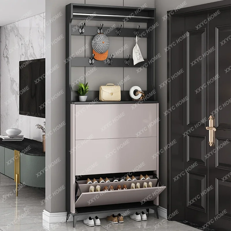 small apartment at the door of the home, simple modern entrance cabinet with hanger integrated space-saving shoe rack