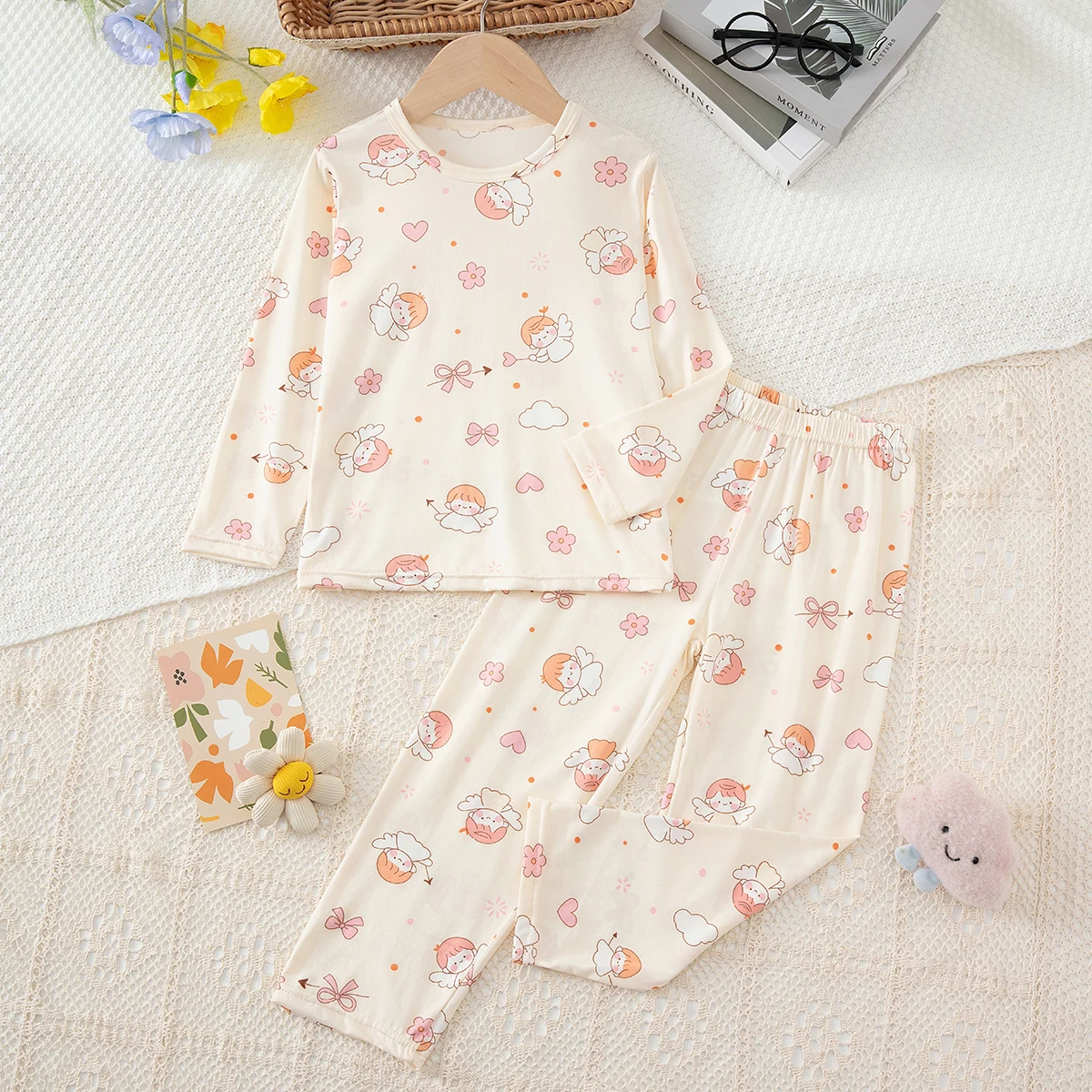Children's Set Four Seasons Thin Long Sleeve Pants Cute Pattern Multi Color Fashion Boys and Girls Same Style Casual Daily