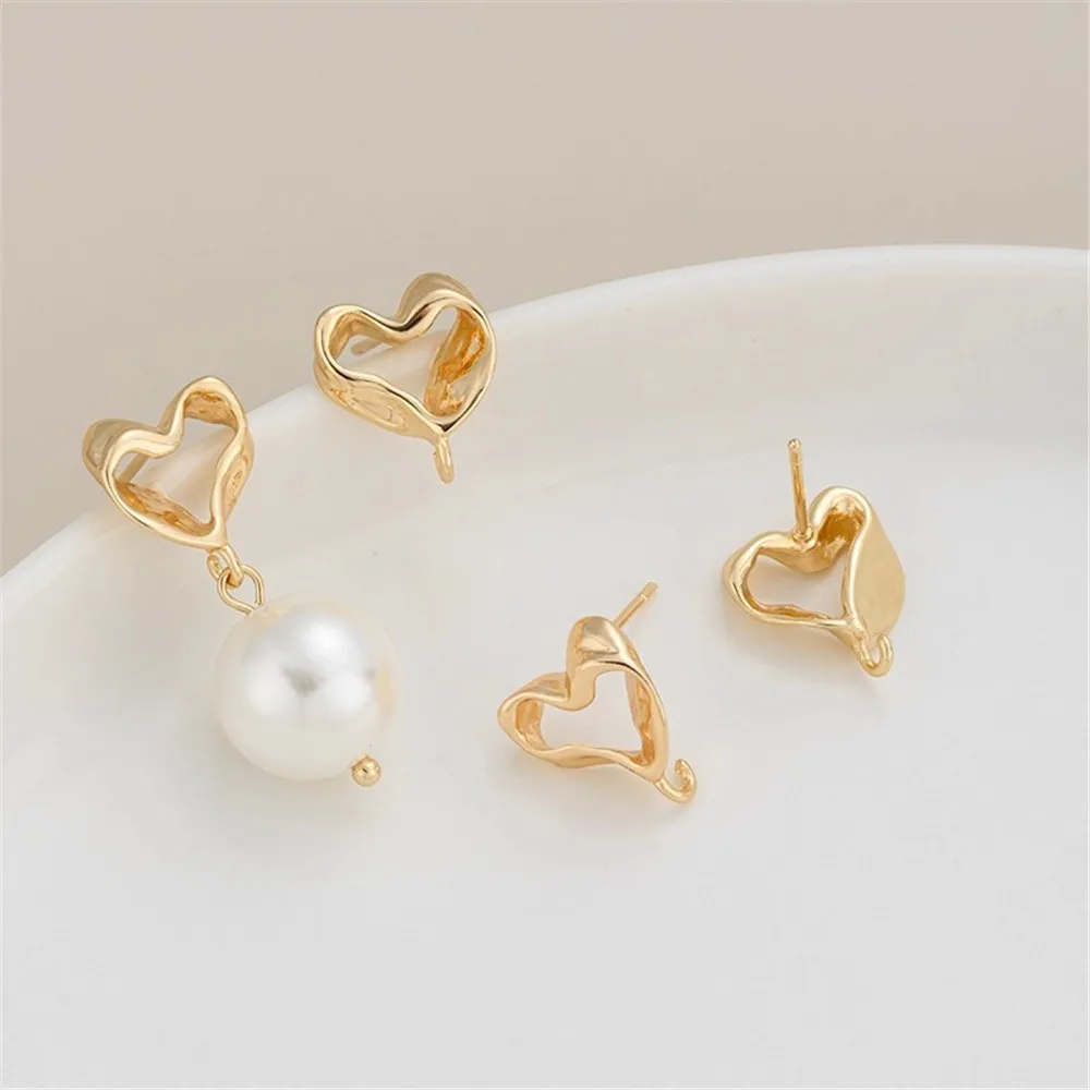 

14K Gold-plated Irregular Heart Earrings with Ear Studs, 925 Silver Needle Diy Handcrafted Material Earrings Accessories
