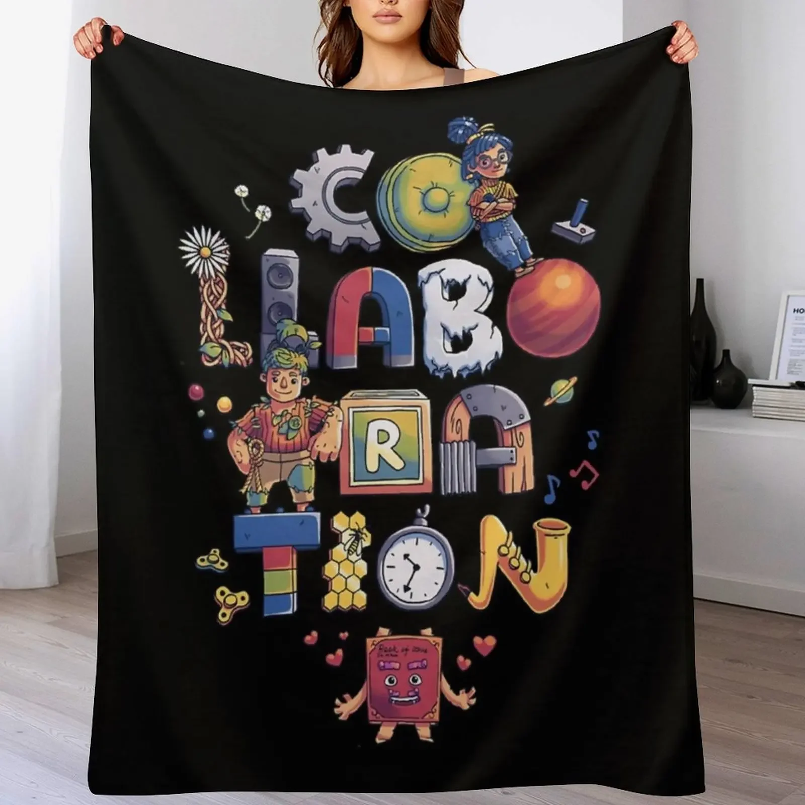 Collaboration funny Throw Blanket Soft Comfort Blanket for Reading Watching TV