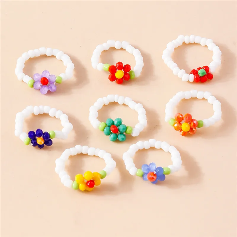 Aihua Koreanische Bunte Blume Ring Sets Böhmen Handgemachte Multi Perlen Reis Perlen Finger Ring Für Frauen Strand Schmuck Geschenke – Detail 19