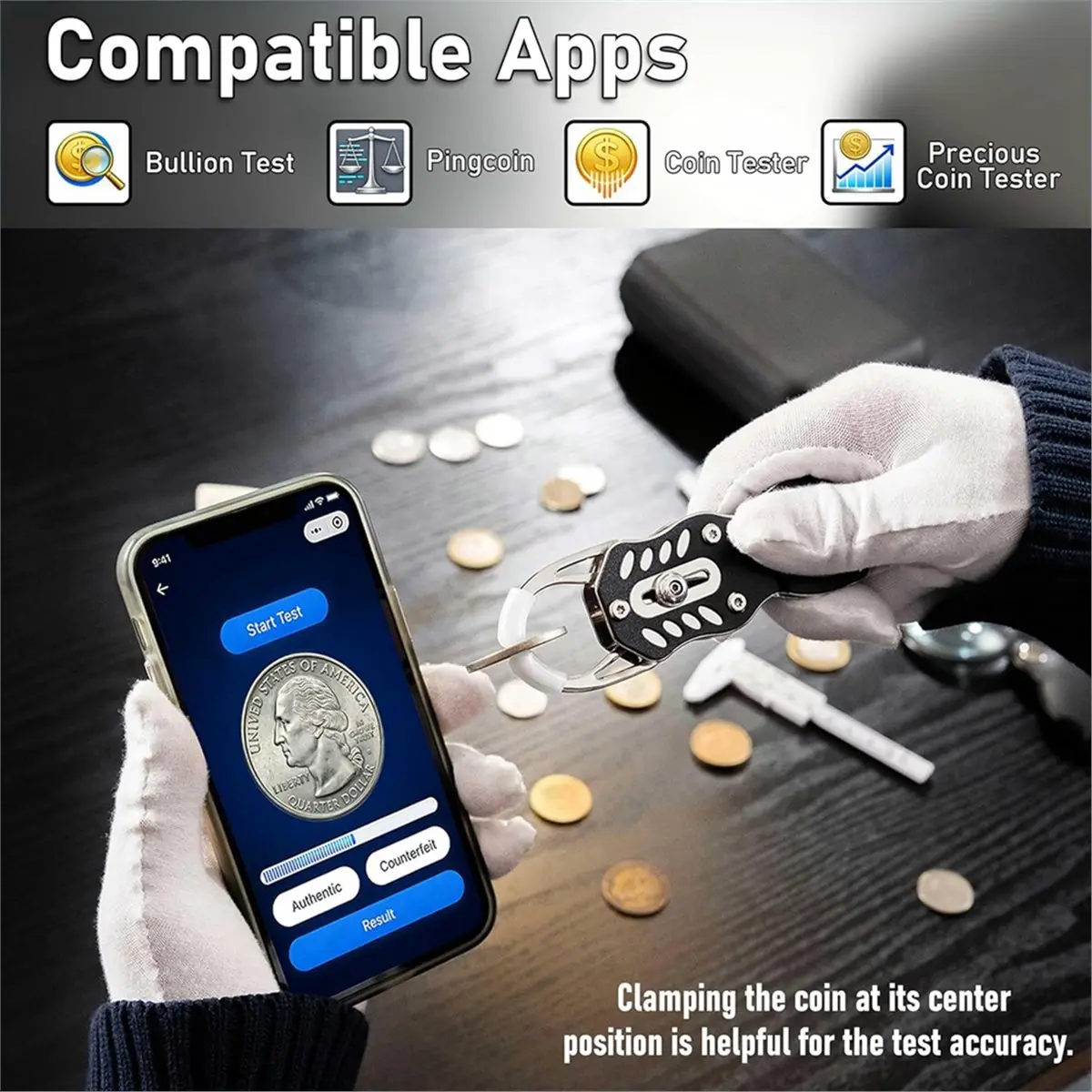 A77K Coin Tester Kit Pocket Pinger for Gold Silver Coin Resonance Testing and Size Verification Coin Inspection Testing