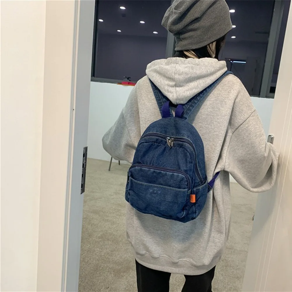 Large Capacity School Backpack Fashion Adjusting straps Zipper Denim Backpack Vintage Denim Shoulder Bags Students