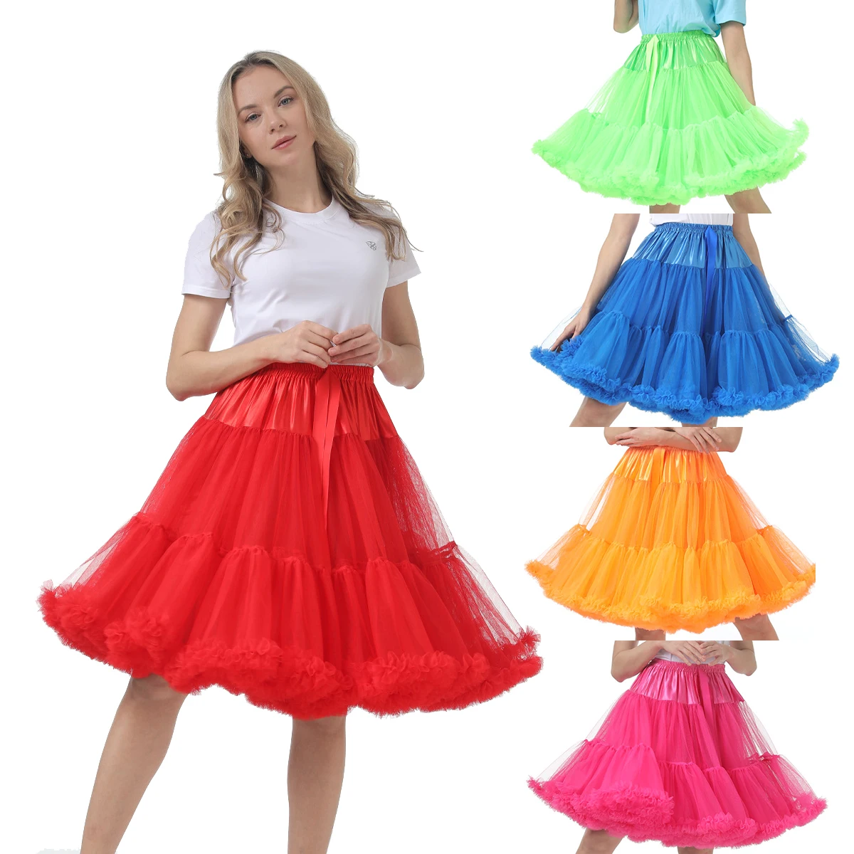 

55 CM Knee Length Lolita Adult Puffy Tutu Skirt Layered Ballet Tulle Petticoat Slips Skirt Women's Princess Cosplay Underskirt