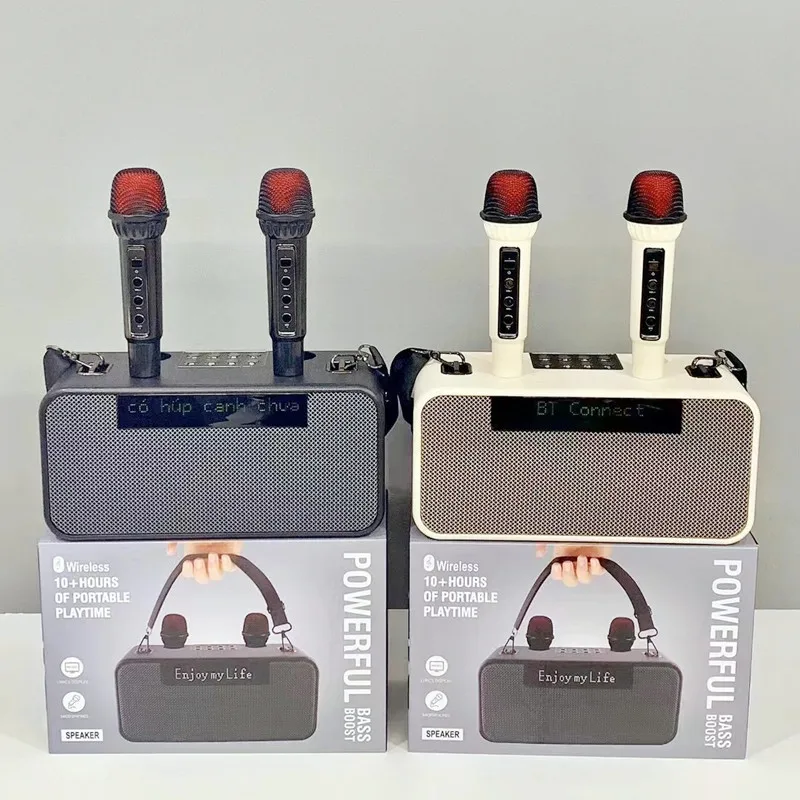 186MAX مكبرات صوت بخاصية البلوتوث مع عرض الأغاني في الهواء الطلق المحمولة اللاسلكية المزدوجة ميكروفون آلة الكاريوكي المنزلية USB بطاقة FM الصوت