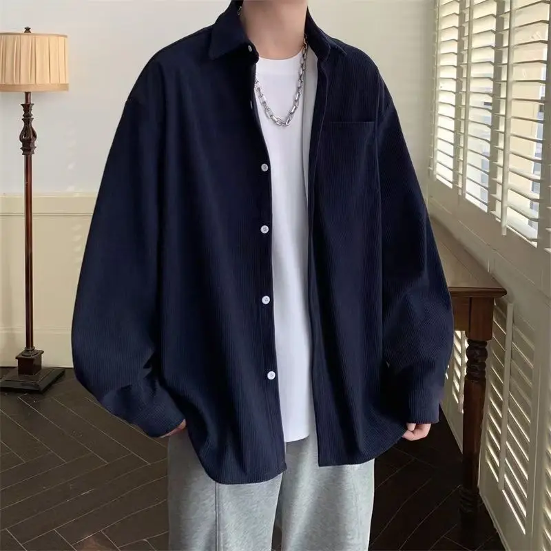 ゆったりとしたロングスリーブ メンズ シングルカラー アメリカンスタイル 秋春 ヴィンテージ 和風 多用途 カジュアル 暖かい ポリエステル