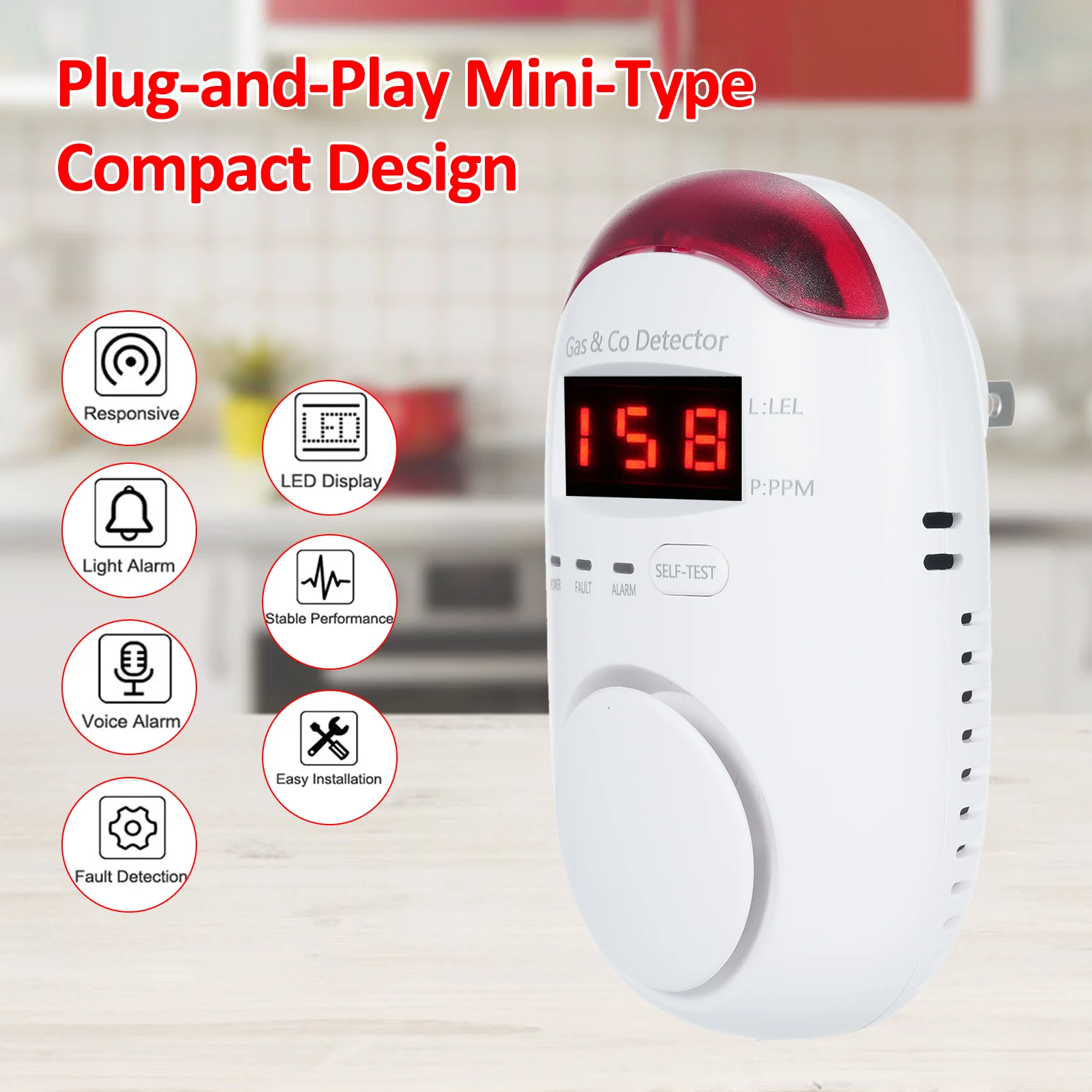 Natural Gas Detector Plug-in Carbon Monoxide Gas Alarm Monitor Propane Gas Detector Leak Alarm LNG LPG Methane Coal Detection