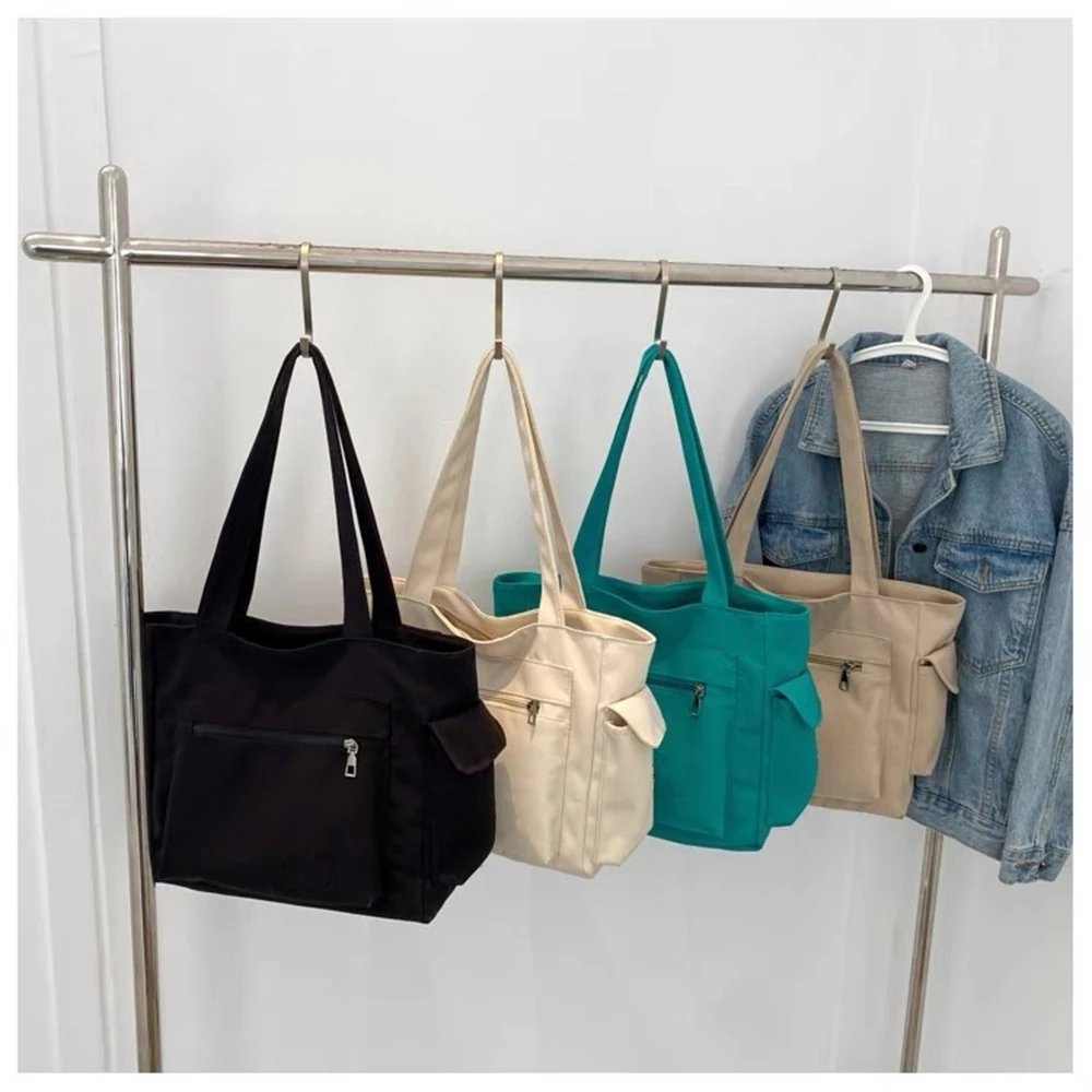 Women’s Canvas Shopping Bag Large Capacity Eco Handbag Reusable Harajuku Commuter Tote Bags Foldable Simple Girl Shoulder Bag