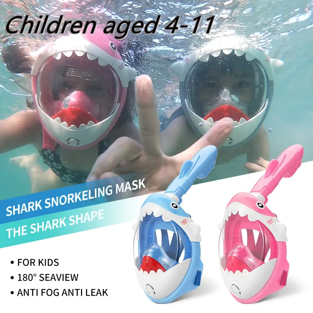 4-11 Years Kids Full Face Snorkeling Mask Comfort Diving Goggles Anti-Leak Swimming Snorkel Mask Children Water Play Accessories