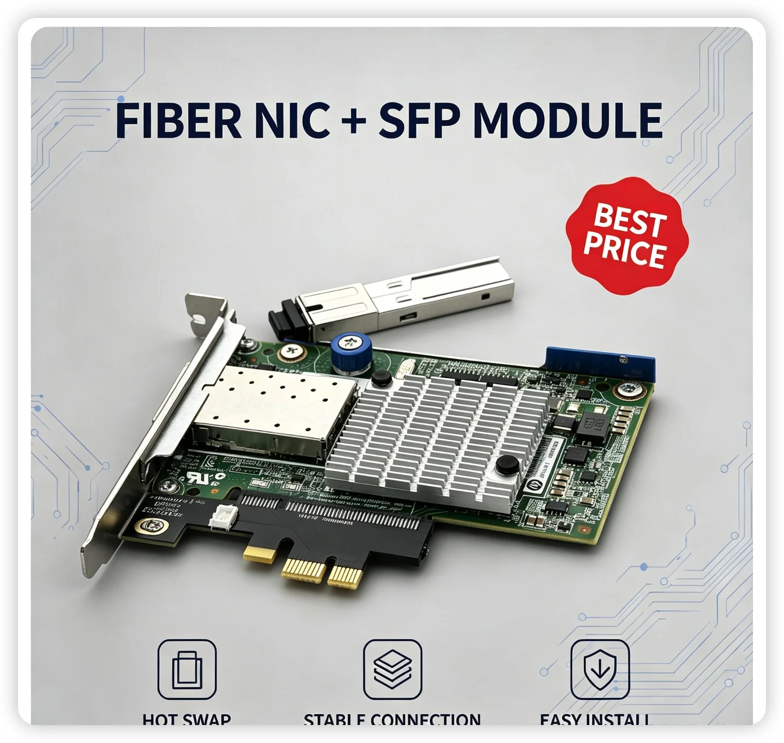 Dual SFP 2.5G/10G PCIe X1 Network Card, SFP Transceiver Module for Router NAS Server
