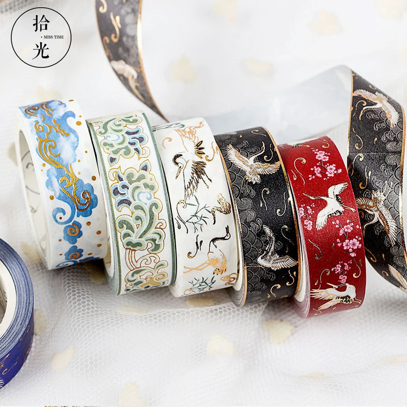 Gold Foil DIY Craft Glitter Paper Adhesive Stickers Chinese Pattern Washi Tape 15mm X 5m
