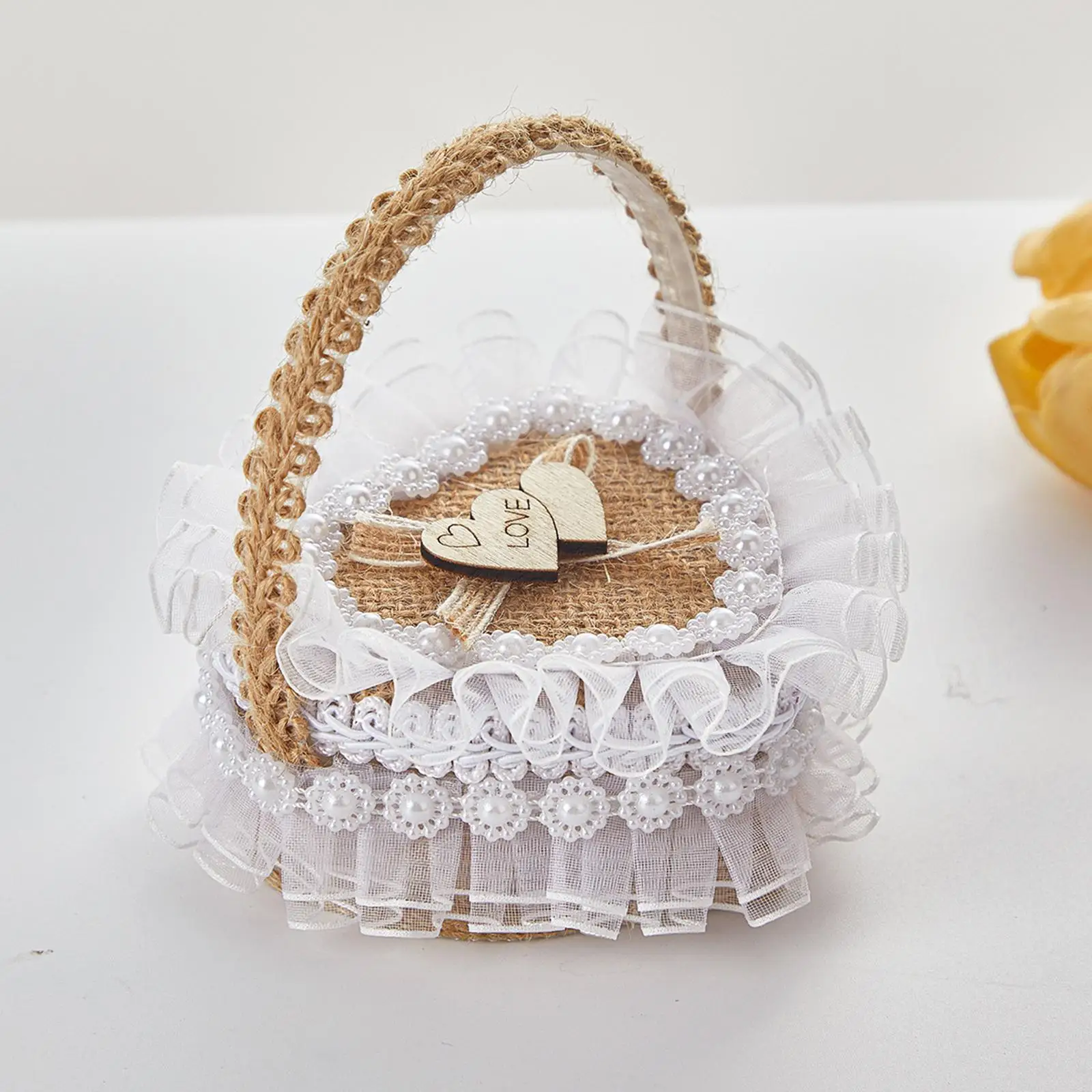 Pudełko na obrączki ślubne, Koszyk dla druhny, Romantyczne i eleganckie, Juta, Pies, Druhna