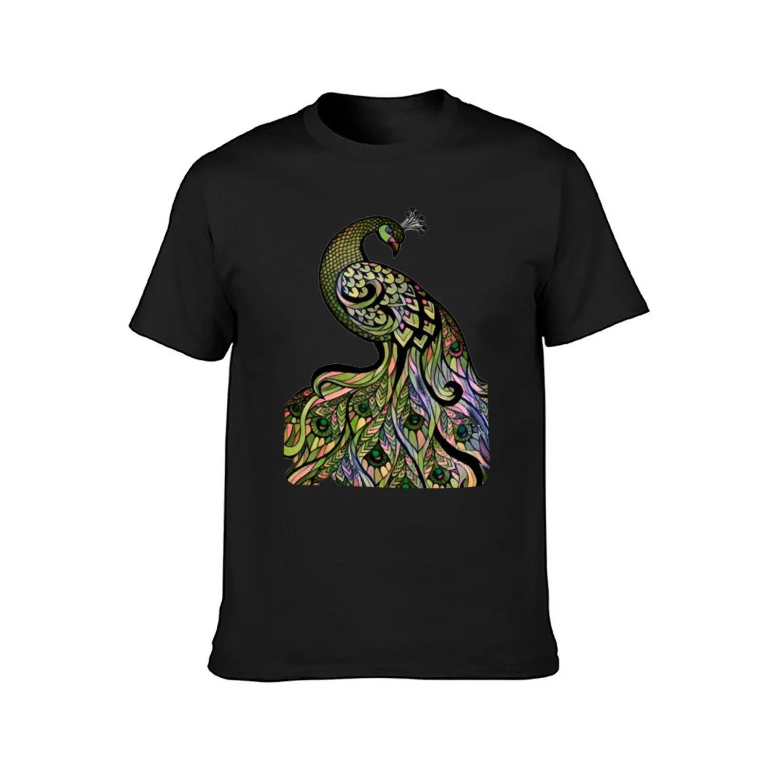 Elegant Green Peacock Art T-Shirt blacks vintage clothes funny t shirts for men