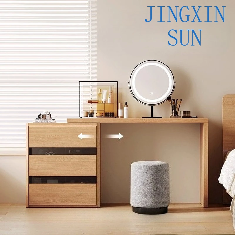 Nordic Style Retractable Dresser Corner Makeup Table LED Lamp Makeup Vanities Vanity Dressing Desk Dressers Bedroom Furniture