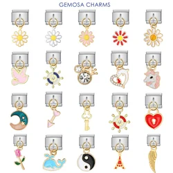 GEMOSA Fashion Y2k Flower Moon Heart Tai Chi Pendant Charm Italian Links Fit 9mm Stainless Steel Bracelet Making DIY Jewelry