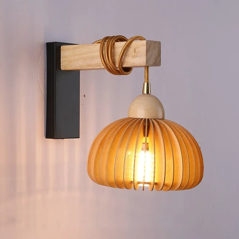 

Creative Wooden Wall Lamp Japanese LED Wall Sconce For Bedroom Besides Living Room Aisle Night Lighting Vintage Home Decoration