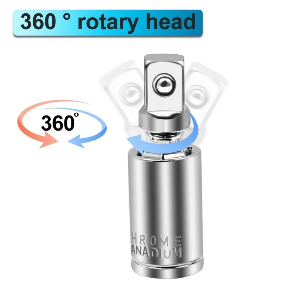 1/4" 3/8" 1/2" Universal Joint Set 360 Deg Rotary Head Ratchet Angle Extension Bar Socket Adapter Bendable Adapter Socket Tools image 4