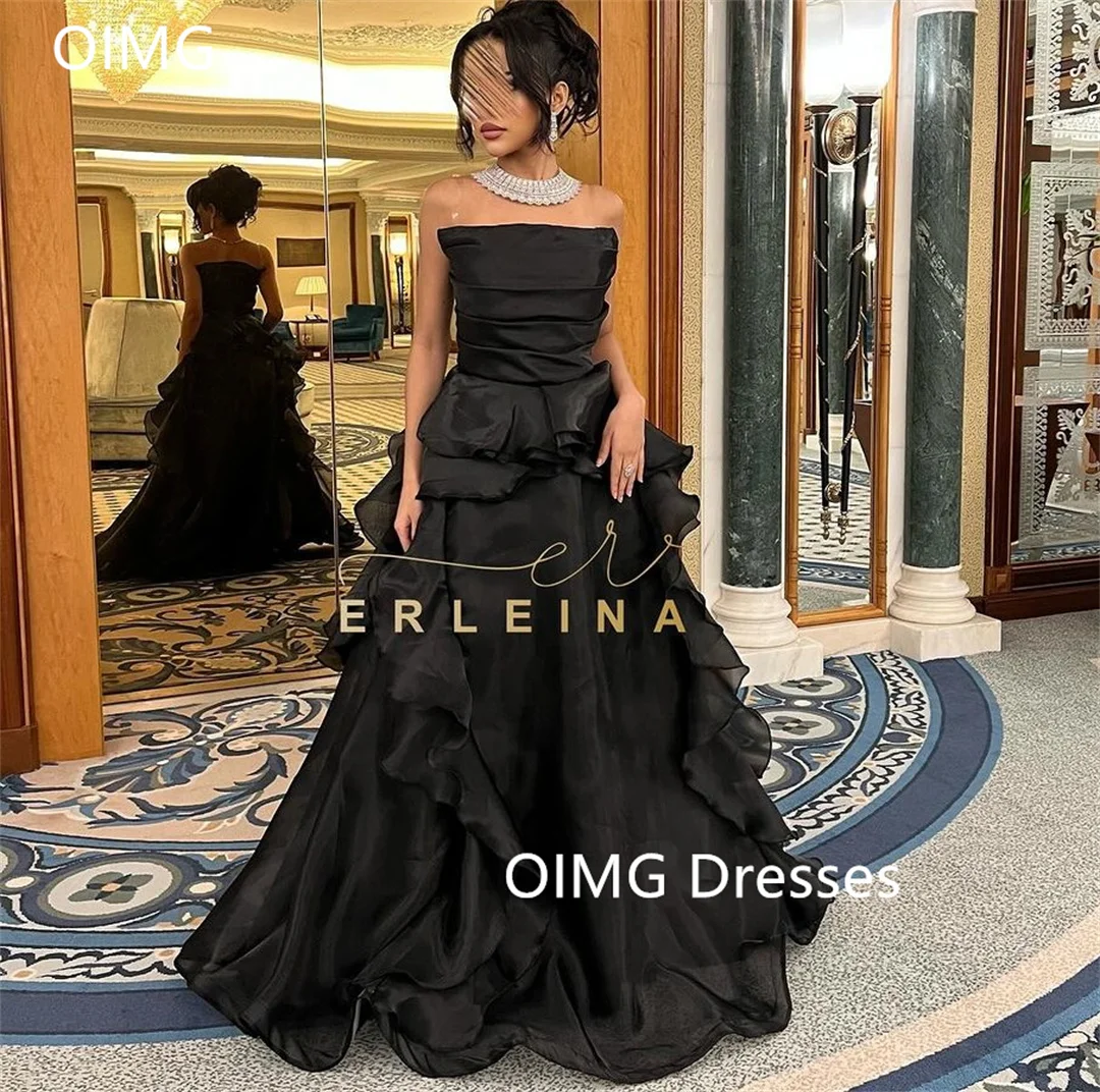 

OIMG Gorgeous Fashion Strapless Floor Length Prom Dresses Sleeveless Corset Organza Tiered Evening Gowns Formal Party Dress