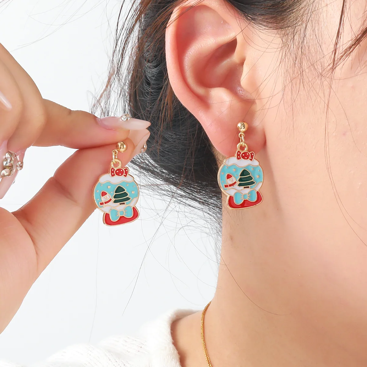 Christmas Christmas Snowball Snow House Earrings Cute Wind Dopamine Niche Earrings Women's Fashion