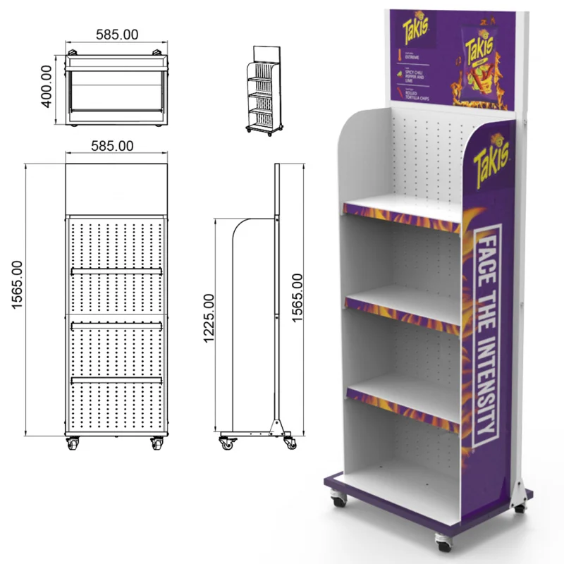 custom.Bevis Customized Metal Potato Chip Snack Board Layer Movable Single-sided Display Rack Stores and Supermarkets